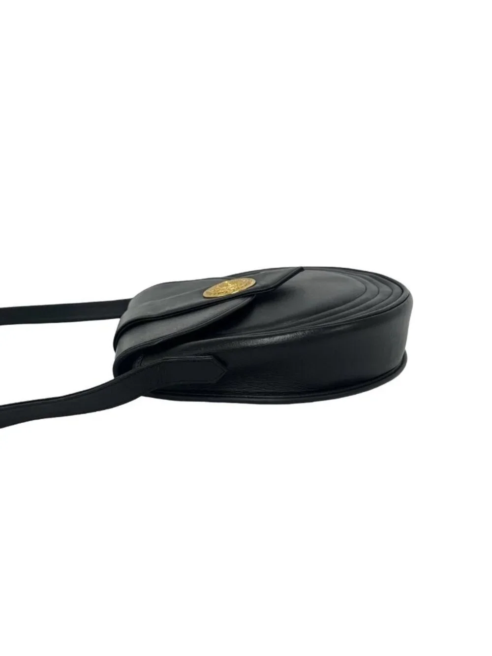 Saint Laurent Yves Vintage Round Logo Leather Shoulder Bag Black